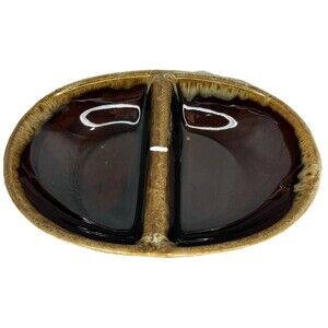 Canonsburg Carefree Ironstone Divided Serving Brown Drip Glaze Oval Bowl (A14)